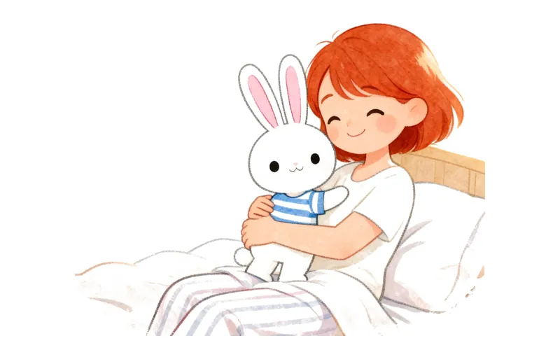 A calm cartoon bunny sleeping beside a small potty, with a folded towel and soft moonlit window.